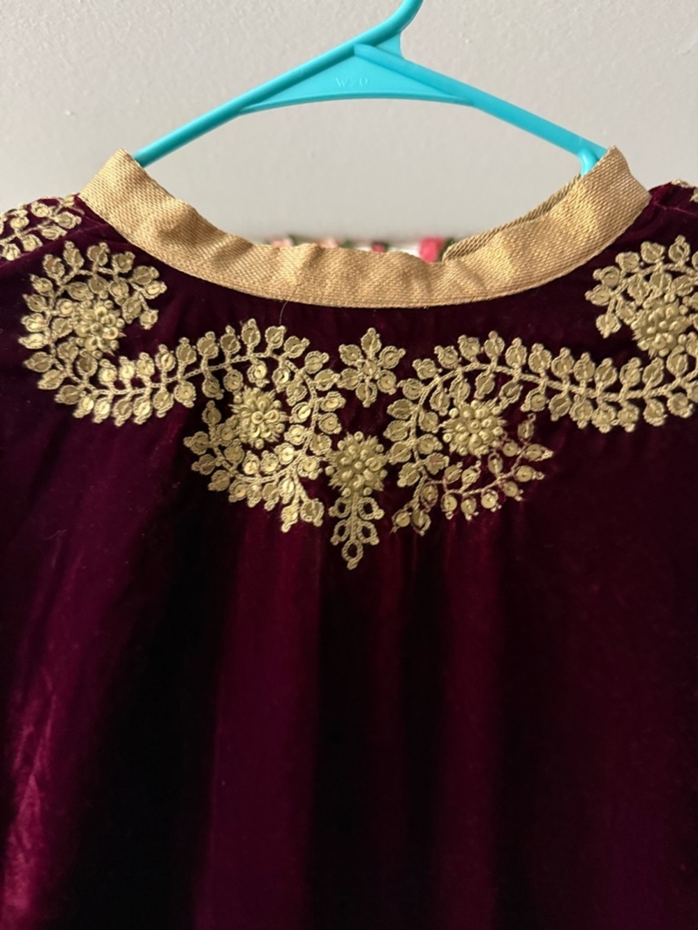Lakshita Indian Burgundy Kaftan Kurta Tunic Embroidered Velvet Trim Ethnic Large - Picture 7 of 7